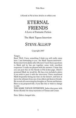 Mark Tapson Interview