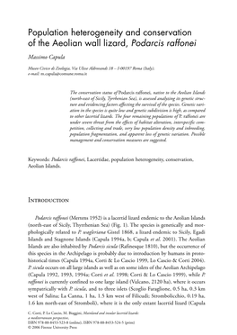 Population Heterogeneity and Conservation of the Aeolian Wall Lizard, Podarcis Raffonei