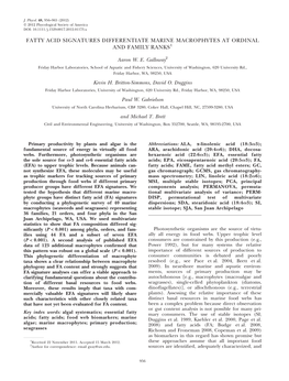 Fatty Acid Signatures Differentiate Marine Macrophytes at Ordinal And