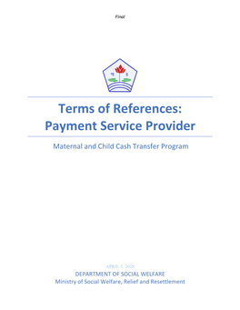 Terms of References: Payment Service Provider