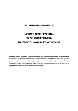 Gladman Developments Ltd Land Off Dover Road, Deal Dover District Council Statement of Community Involvement
