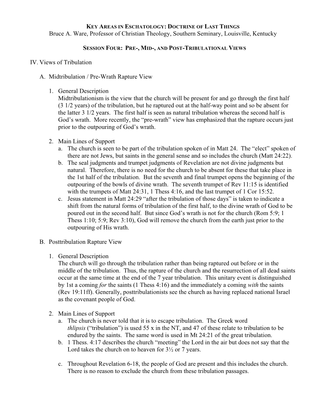 04 Eschatology, Pre-, Mid-, and Post-Tribulational Views, Handout