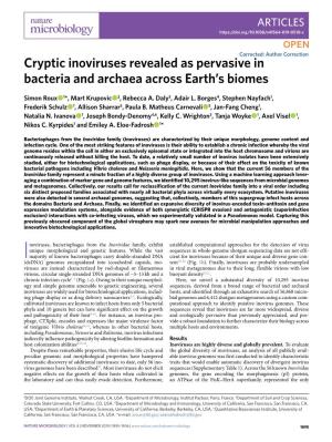 Cryptic Inoviruses Revealed As Pervasive in Bacteria and Archaea Across Earth’S Biomes