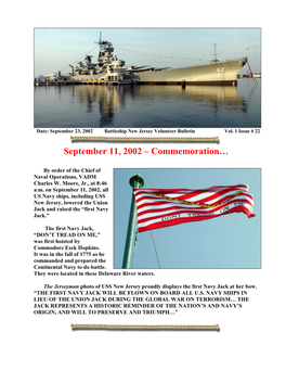 January 28, 2002 ~ Battleship New Jersey Docent/Volunteer Bulletin