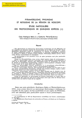 Pyramidellidae, Philinidae Et Retusidae De La Région De Roscoff. Etude