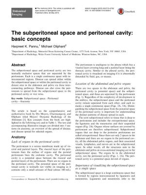 The Subperitoneal Space and Peritoneal Cavity: Basic Concepts Harpreet K
