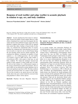 Response of Reed Warbler and Sedge Warbler to Acoustic Playback in Relation to Age, Sex, and Body Condition