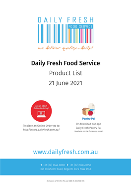Daily Fresh Food Service Product List 21 June 2021