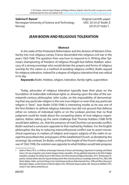 Jean Bodin and Religious Toleration
