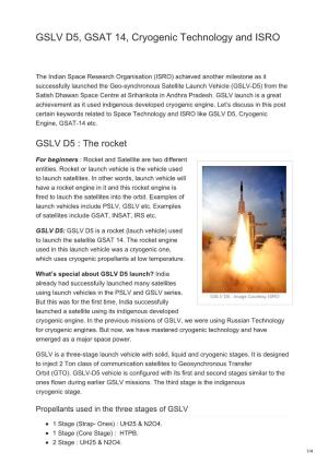 GSLV D5, GSAT 14, Cryogenic Technology and ISRO
