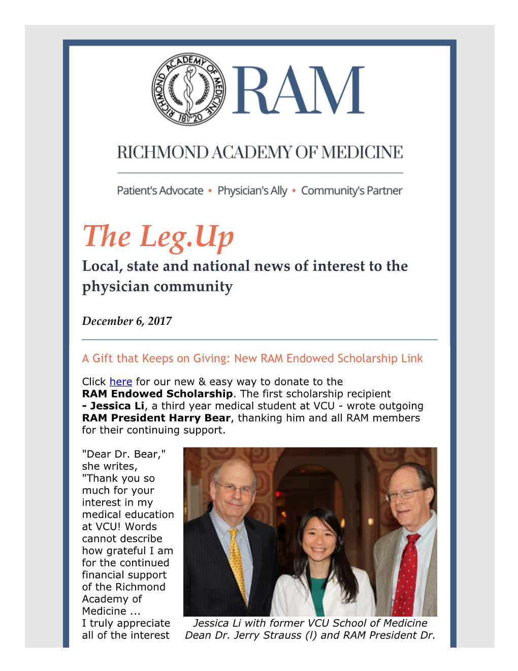 The Leg.Up Local, State and National News of Interest to the Physician Community