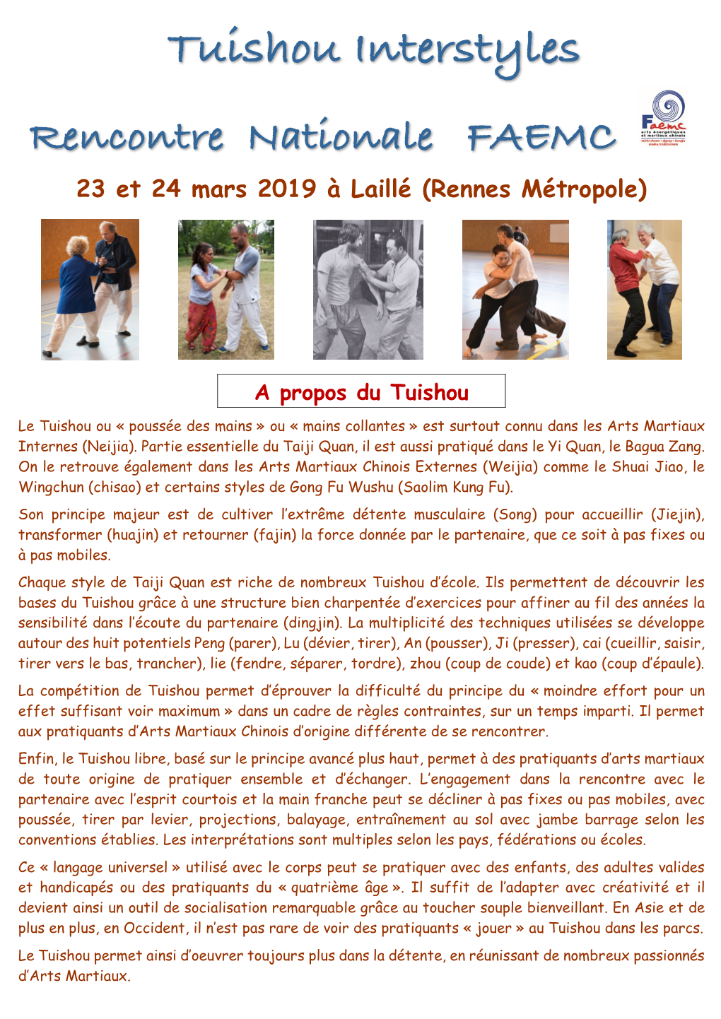 Tuishou Interstyles Rencontre Nationale FAEMC 23 Et 24 Mars 2019 À Laillé (Rennes Métropole)