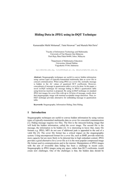Hiding Data in JPEG Using In-DQT Technique