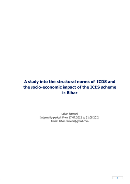 A Study Into the Structural Norms of ICDS and the Socio-Economic Impact of the ICDS Scheme in Bihar