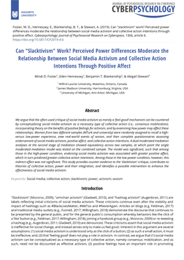 Slacktivism" Work? Perceived Power Differences Moderate the Relationship Between Social Media Activism and Collective Action Intentions Through Positive Affect