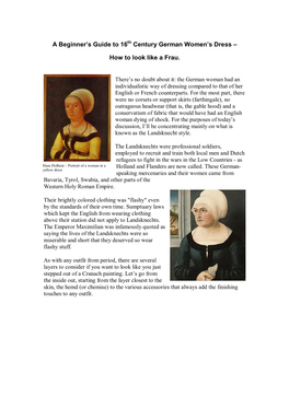 A Beginner's Guide to 16 Century German Women's Dress – How To
