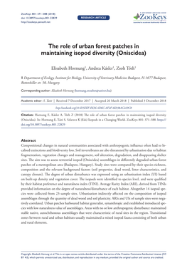 The Role of Urban Forest Patches in Maintaining Isopod Diversity (Oniscidea)