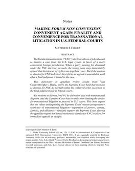 Making Forum Non Conveniens Convenient Again: Finality and Convenience for Transnational Litigation in U.S
