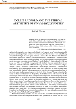 Dollie Radford and the Ethical Aesthetics of Fin-De-Siecle` Poetry