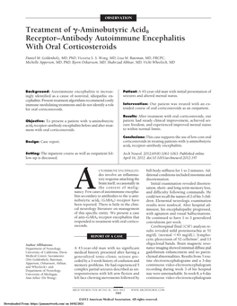 Treatment of Γ-Aminobutyric Acidbreceptor–Antibody Autoimmune Encephalitis with Oral Corticosteroids