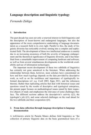 Language Description and Linguistic Typology Fernando Zúñiga
