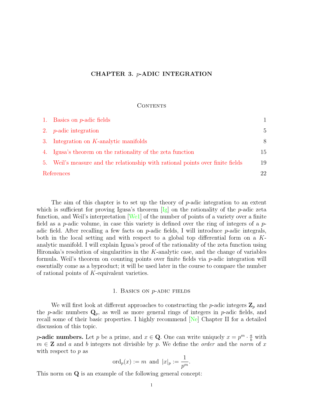 CHAPTER 3. P-ADIC INTEGRATION Contents