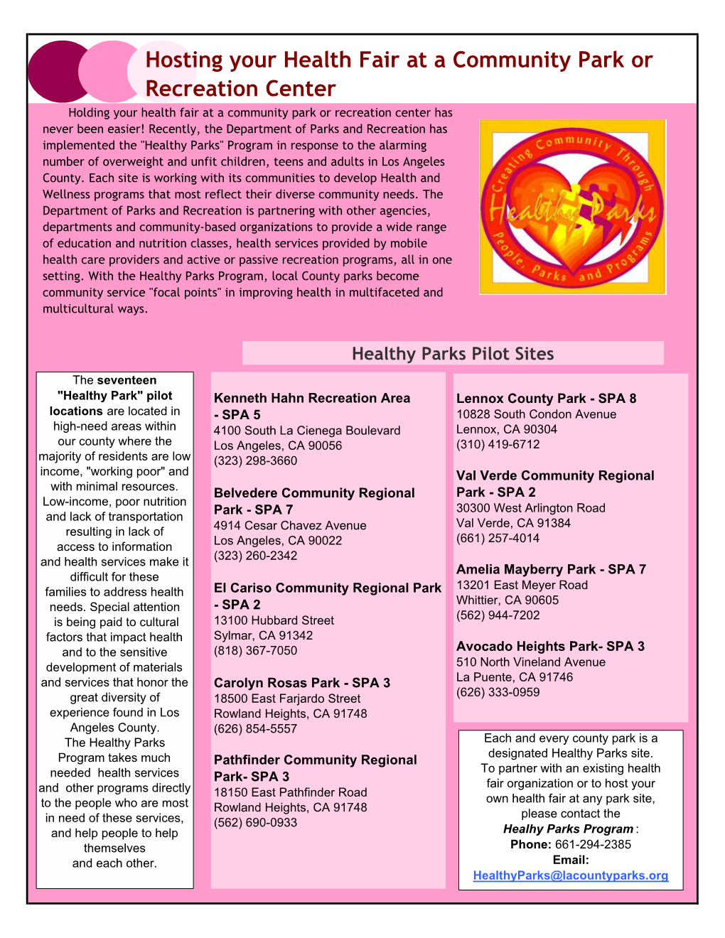 Hosting Your Health Fair at a Community Park Or Recreation Center