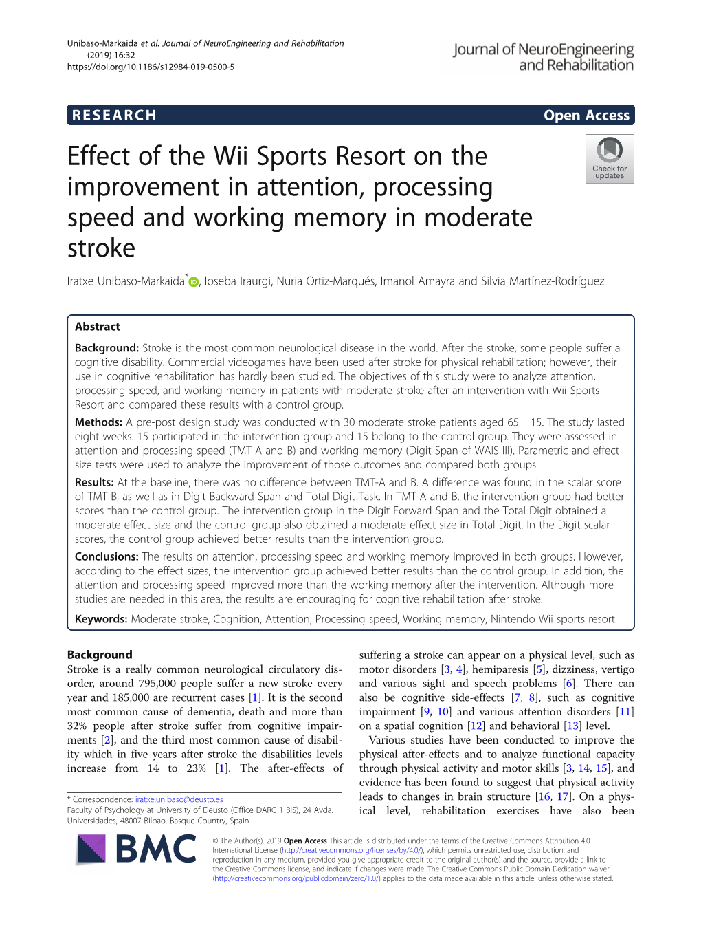 Effect of the Wii Sports Resort on the Improvement in Attention