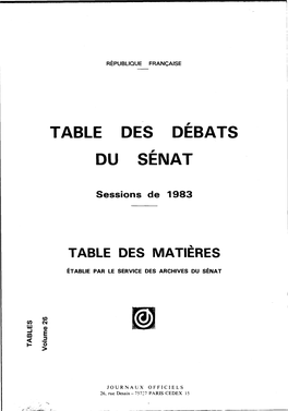 Table Des Débats Du Sénat