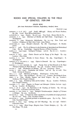 Books and Special Volumes in the Field of Genetics, 1939-1949