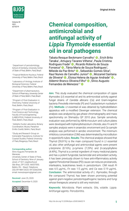 Chemical Composition, Antimicrobial and Antifungal Activity of Lippia