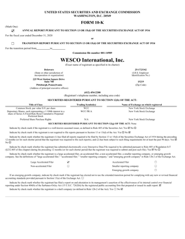 WESCO International, Inc. (Exact Name of Registrant As Specified in Its Charter) Delaware 25-1723342 (State Or Other Jurisdiction of (I.R.S