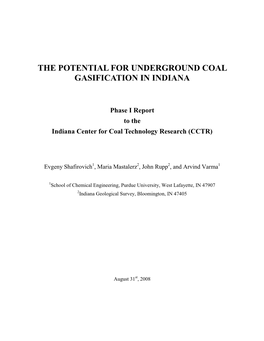 The Criteria for Underground Coal Gasification in Indiana