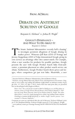 Debate on Antitrust Scrutiny of Google