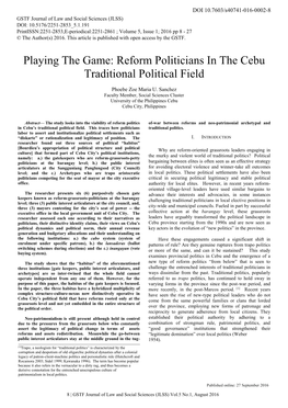 Playing the Game: Reform Politicians in the Cebu Traditional Political Field