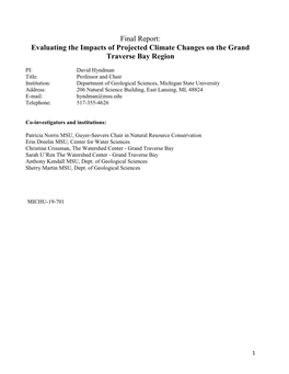 Final Report: Evaluating the Impacts of Projected Climate Changes on the Grand Traverse Bay Region