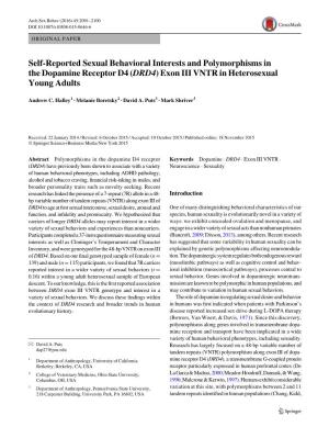 Self-Reported Sexual Behavioral Interests and Polymorphisms in the Dopamine Receptor D4 (DRD4) Exon III VNTR in Heterosexual Young Adults