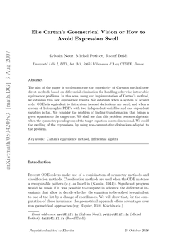 Elie Cartan's Geometrical Vision Or How to Avoid Expression Swell