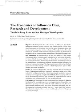 The Economics of Follow-On Drug Research and Development Trends in Entry Rates and the Timing of Development