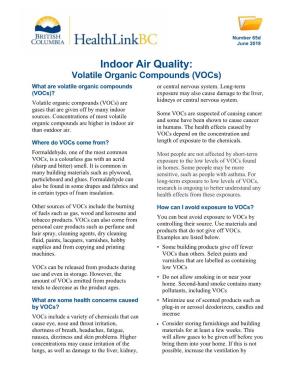 Indoor Air Quality: Volatile Organic Compounds (Vocs) What Are Volatile Organic Compounds Or Central Nervous System