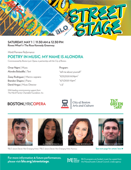 POETRY in MUSIC: MY NAME IS ALONDRA Commissioned by Boston Lyric Opera, in Partnership with the City of Boston