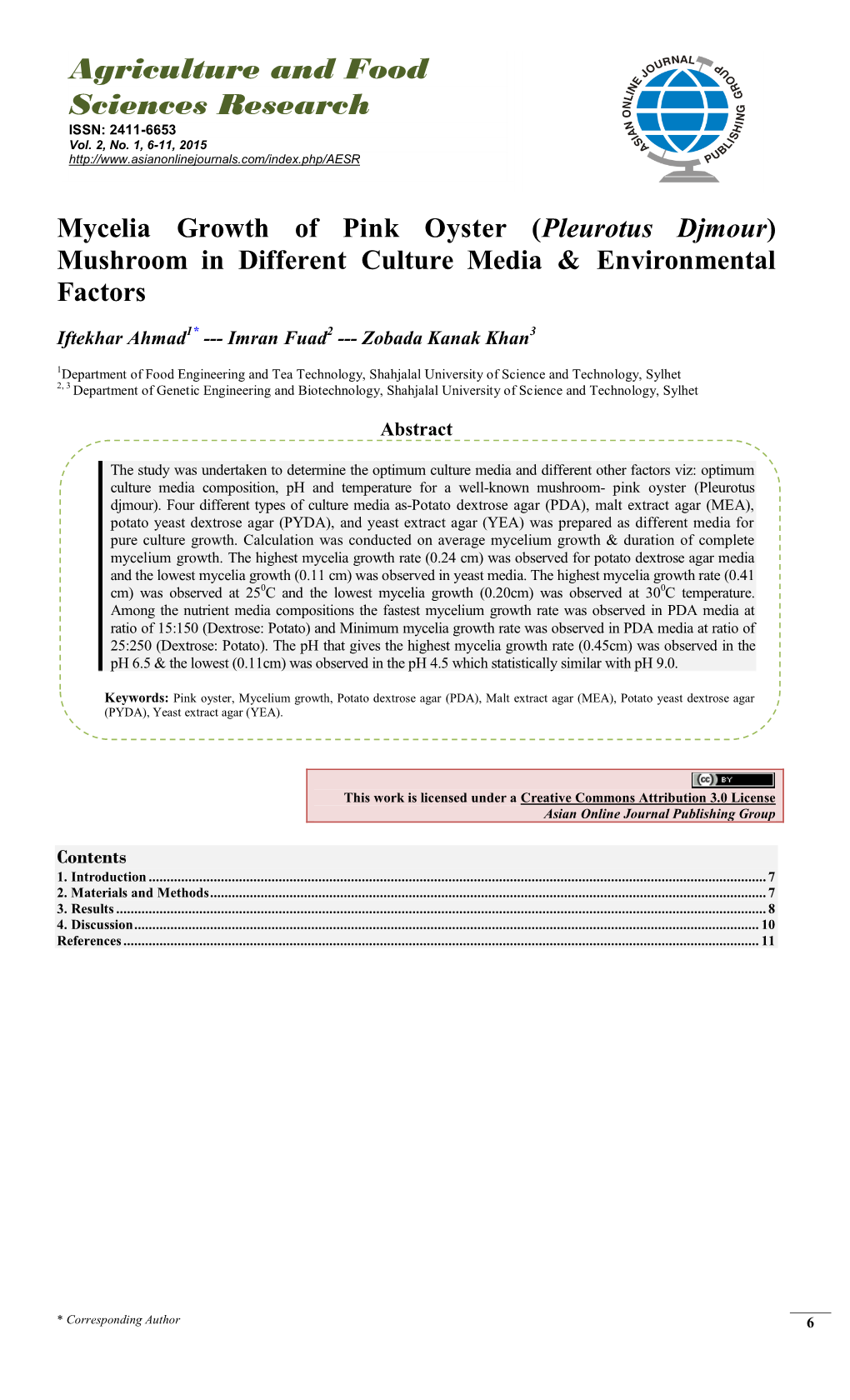 Agriculture and Food Sciences Research ISSN: 2411-6653 Vol