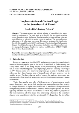 Implementation of Control Logic in the Scoreboard of Tennis