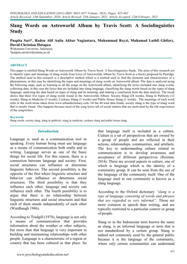 Slang Words on Astroworld Album by Travis Scott: a Sociolinguistics Study