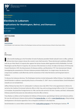 Elections in Lebanon: Implications for Washington, Beirut, and Damascus | the Washington Institute