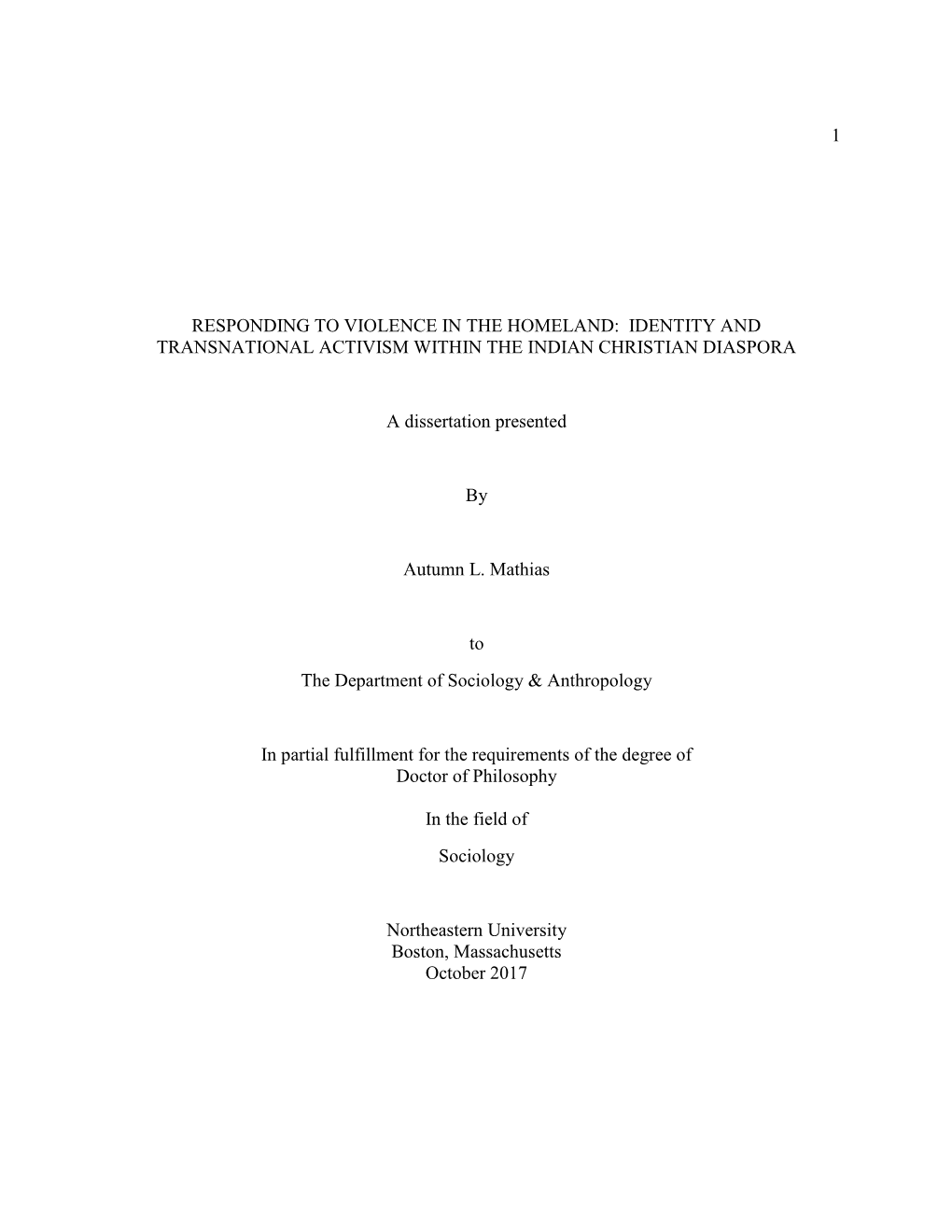 Responding to Violence in the Homeland: Identity and Transnational Activism Within the Indian Christian Diaspora