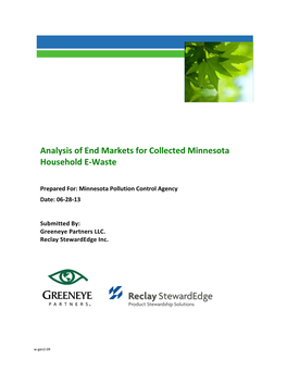 Analysis of End Markets for Collected Minnesota Household E-Waste