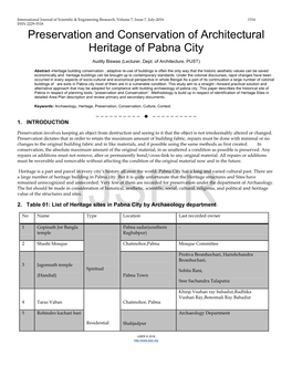 Preservation and Conservation of Architectural Heritage of Pabna City