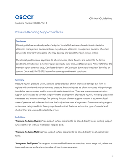 Clinical Guideline Pressure-Reducing Support Surfaces