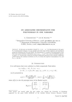 On Associated Discriminants for Polynomials in One Variable